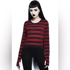 🖤❤️KILLSTAR Black and Red Striped Crop Top with thumb holes🖤❤️